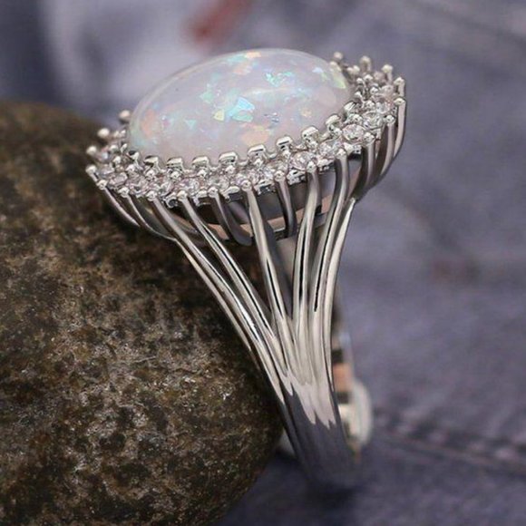 NEW Huge Opal Diamond 925 Sterling Silver Ring - Picture 3 of 9